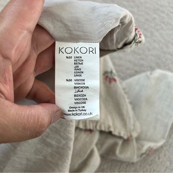 Kokori Dress Girls 16 Tiered Linen Ruffle Floral Embroidered Oatmeal Beige - Picture 12 of 14